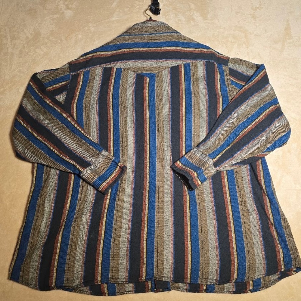 Wrangler Western Shirts Mens 3XL Big Man Blue Brown Striped Long Sleeve 1380 - Picture 2 of 6